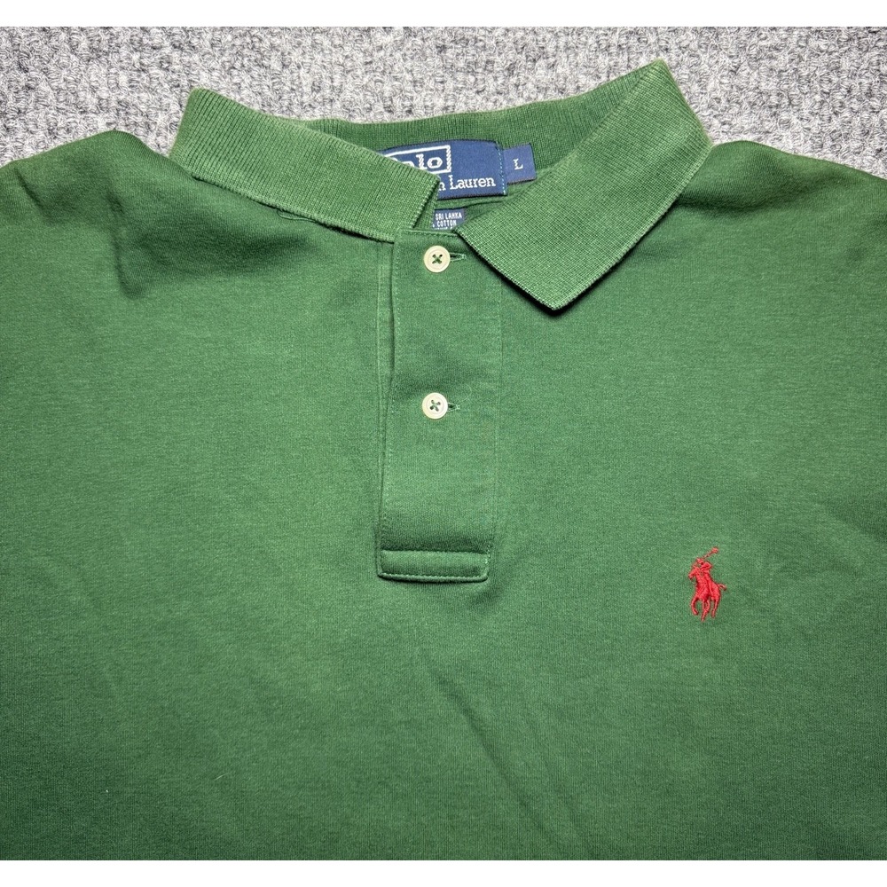 Vintage Polo Ralph Lauren Green Polo Shirt Red Pony Cotton Size Large Read*